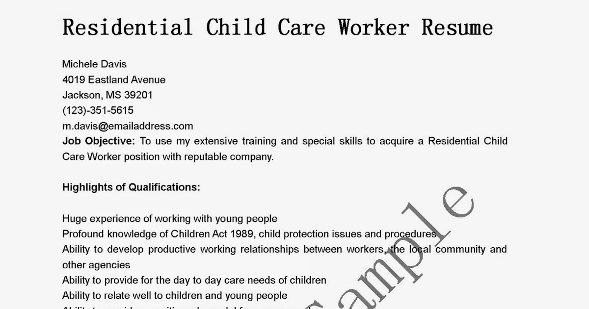 Resume samples for childcare workers